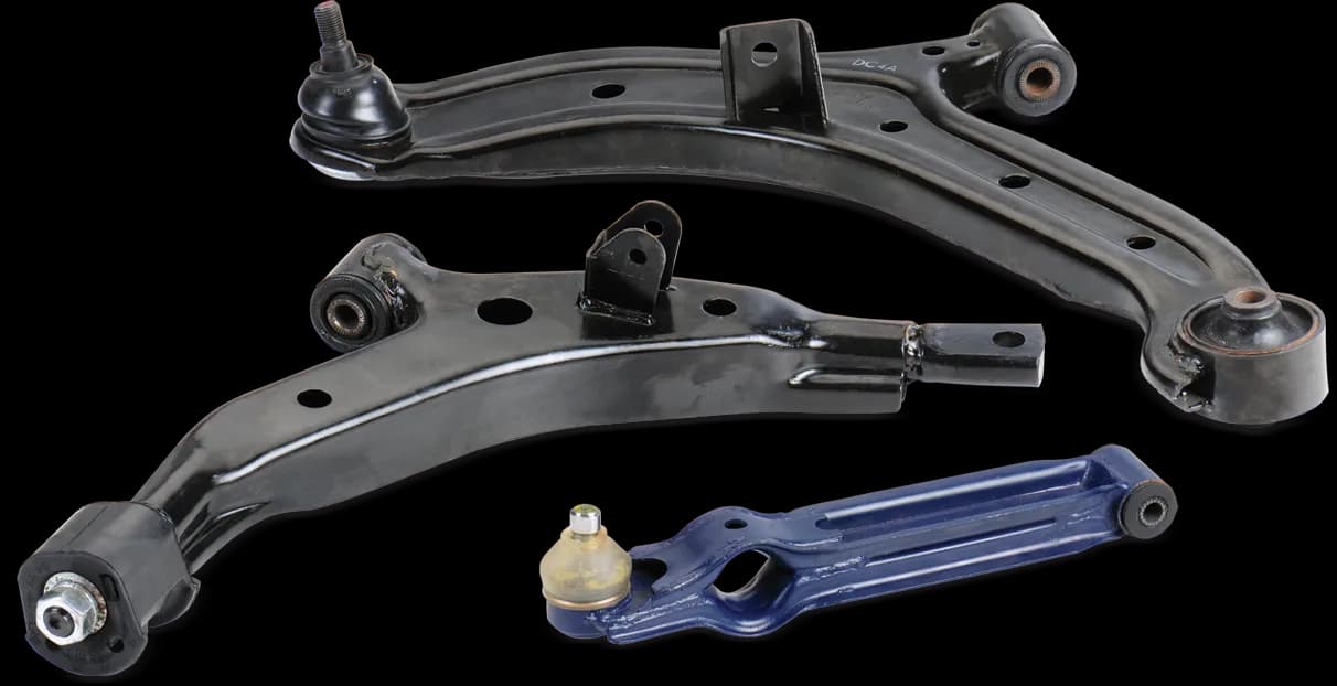 Pair of steel control arms with bushings and ball joint