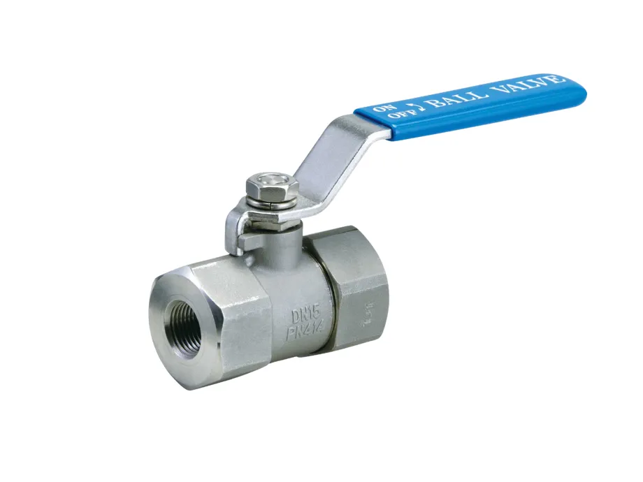 Stainless steel threaded ball valve with a blue lever handle