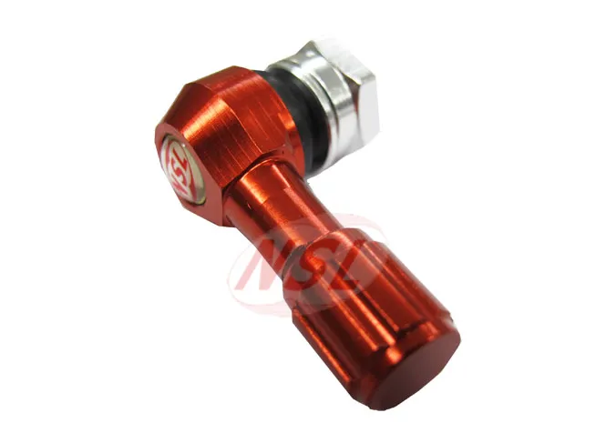 Orange anodized aluminum bent motorcycle tire valve