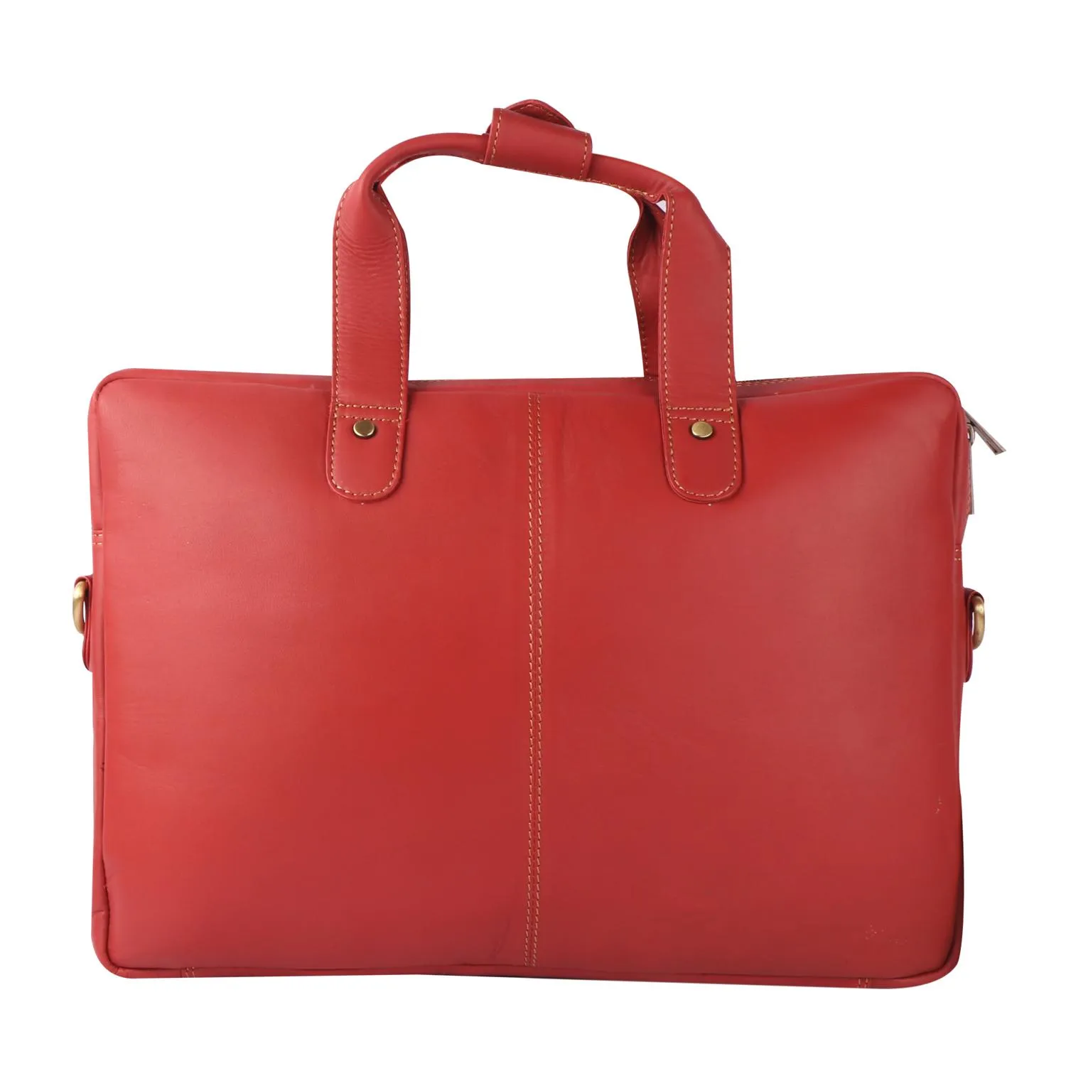 Red leather laptop bag with two handles