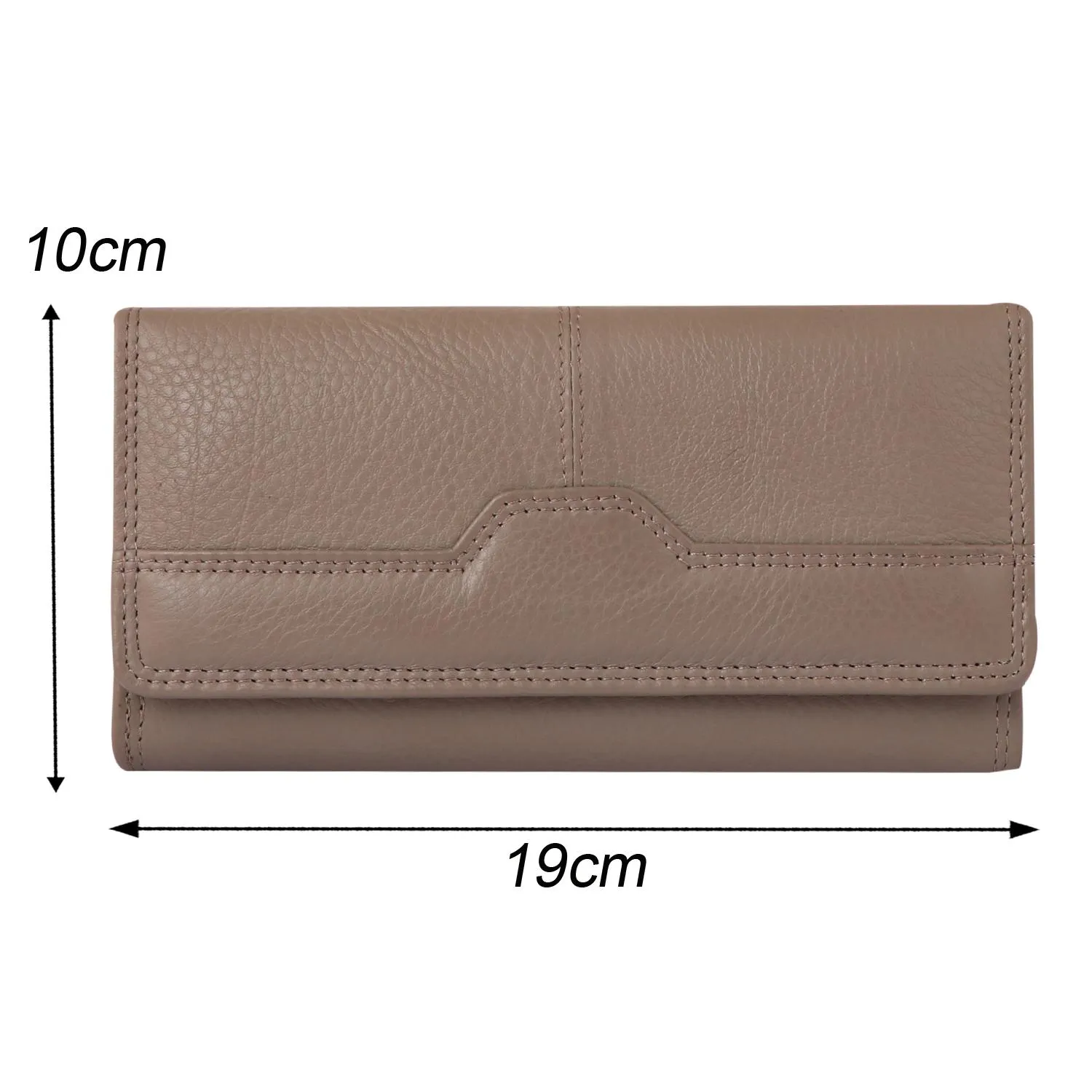 Taupe leather ladies wallet with stitched flap