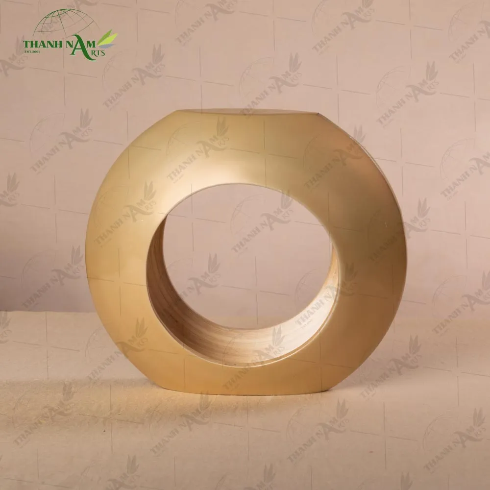 Round gold bamboo vase with an open center, front view