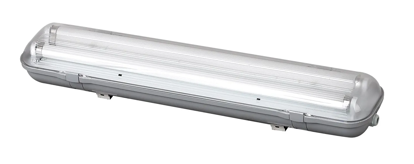 Twin-lamp LED tri-proof light fitting with a clear diffuser