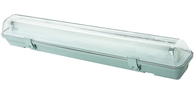 LED dustproof light with a clear cover and green-grey body