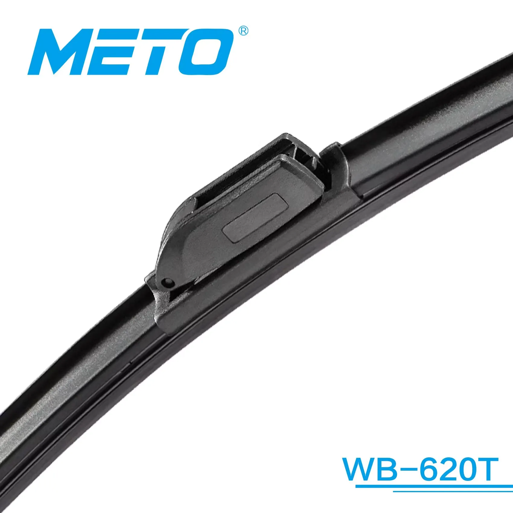 Close view of a black beam wiper blade with its adapter, model WB-620T