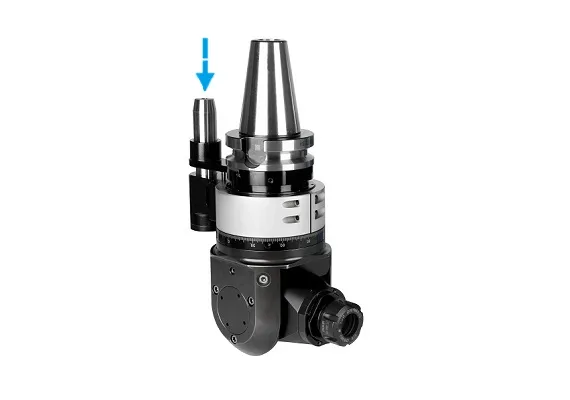 Angle head holder with a BT50 taper shank and an ER collet