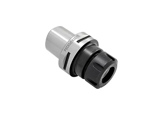 Black and silver ER collet tool holder with clamping nut