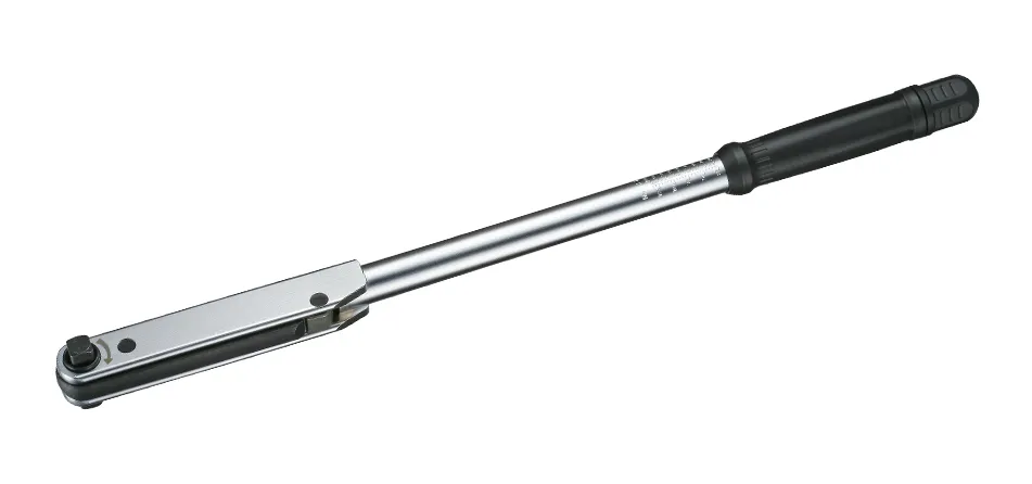 Click type torque wrench with a black handle and flat head