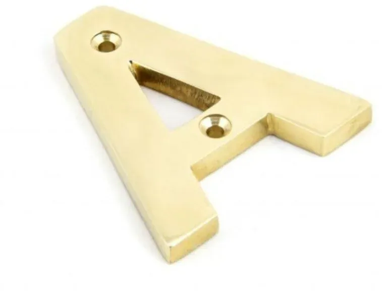 Polished brass letter A with screw holes