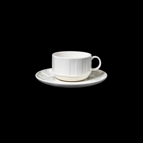White porcelain stackable cup on a saucer