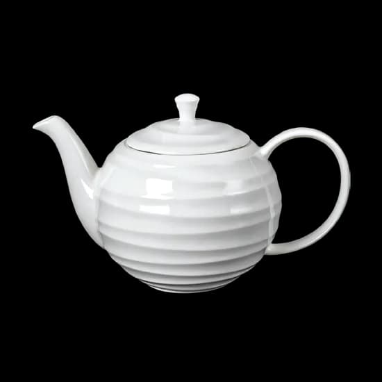 White porcelain tea pot with a ribbed body and loop handle