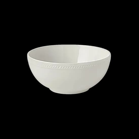 Pale porcelain serving bowl with a beaded rim