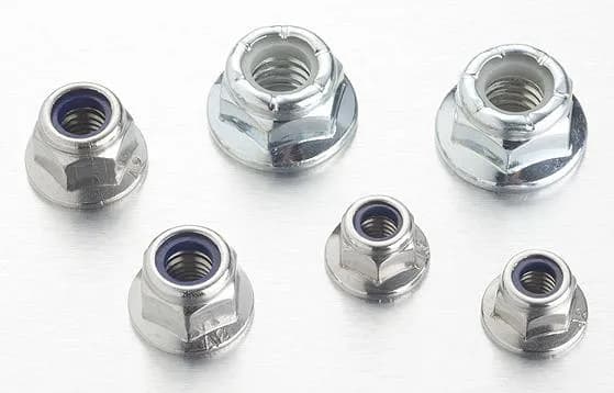 Zinc plated hex flange nylon lock nuts with dark inserts