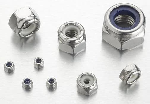 Hex nylon insert lock nuts with blue and white inserts