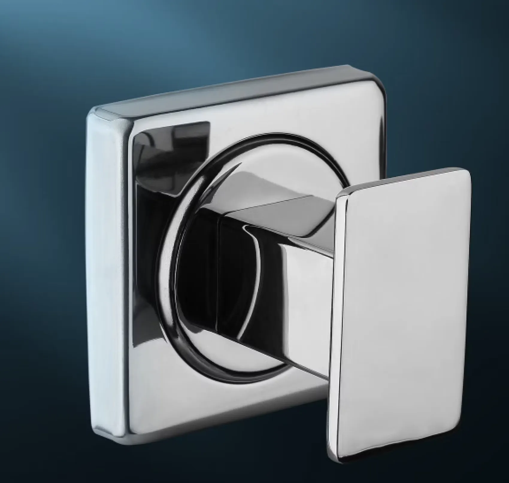 Polished stainless steel square robe hook with a ring