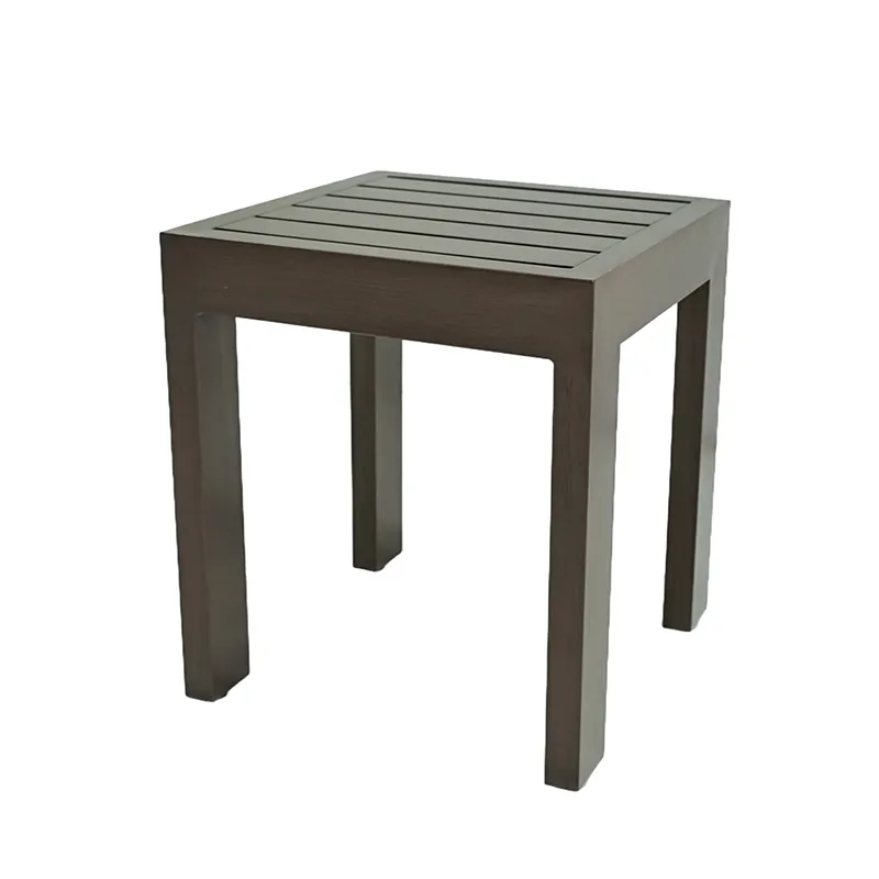 Square aluminum outdoor coffee table, front view
