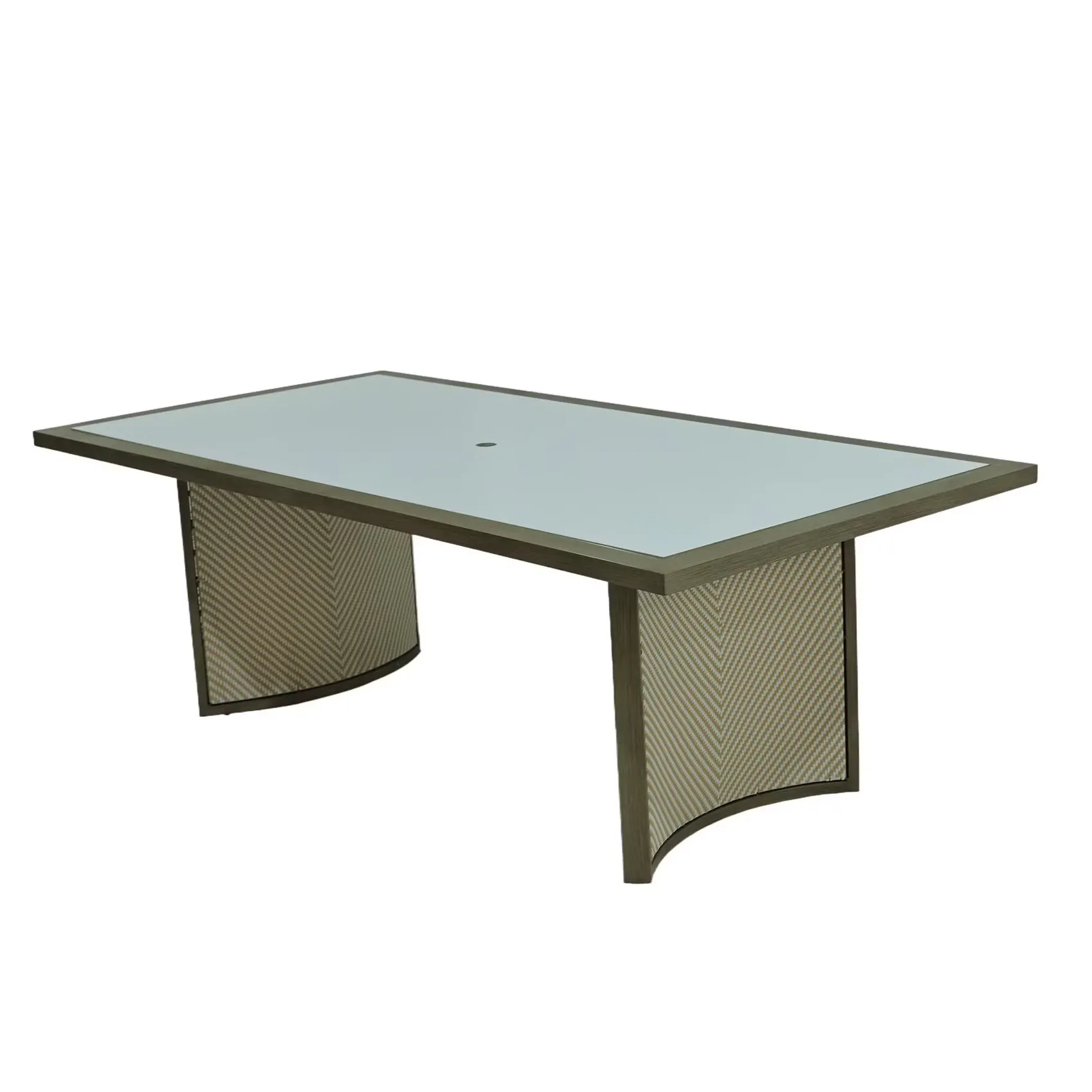 Rectangular outdoor dining table with glass top