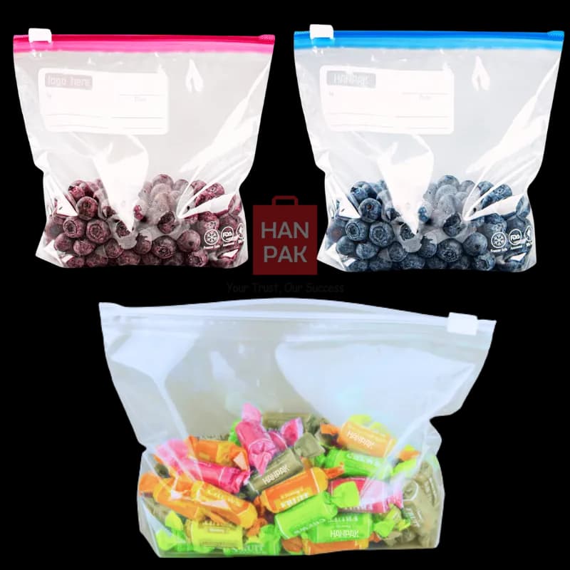 Slider zipper bags filled with berries and candy